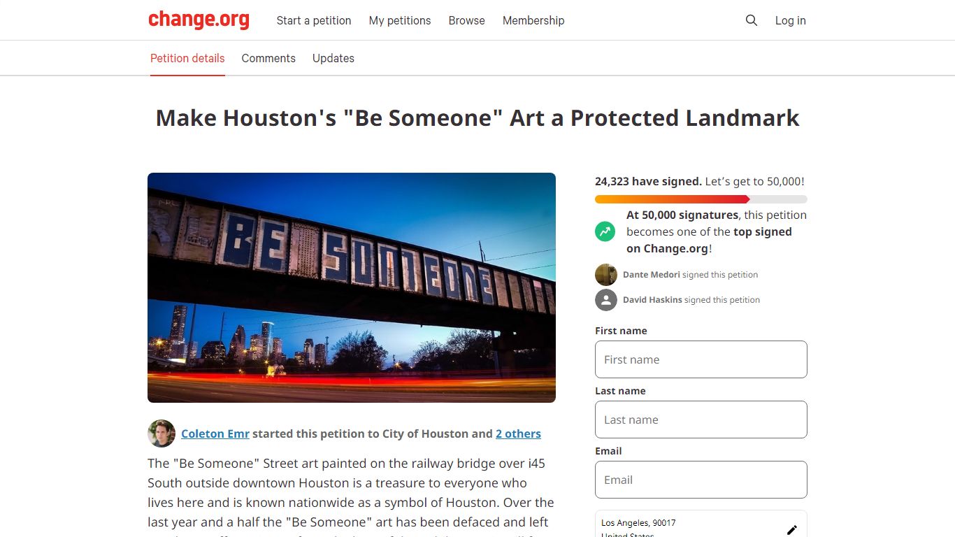 Make Houston's "Be Someone" Art a Protected Landmark - Change.org